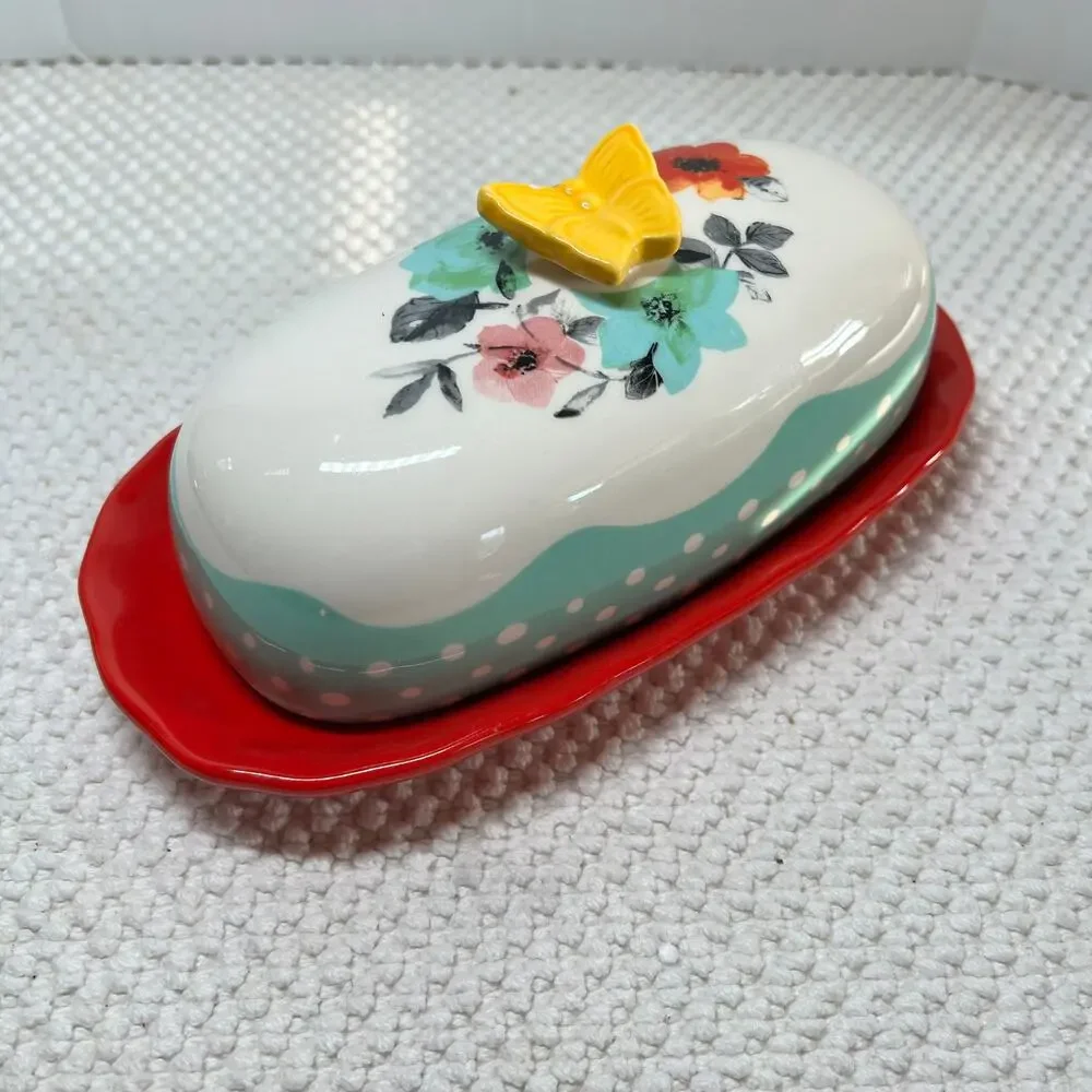 The Pioneer Woman Flea Market Floral Butter Dish Butterfly Yellow Butterfly